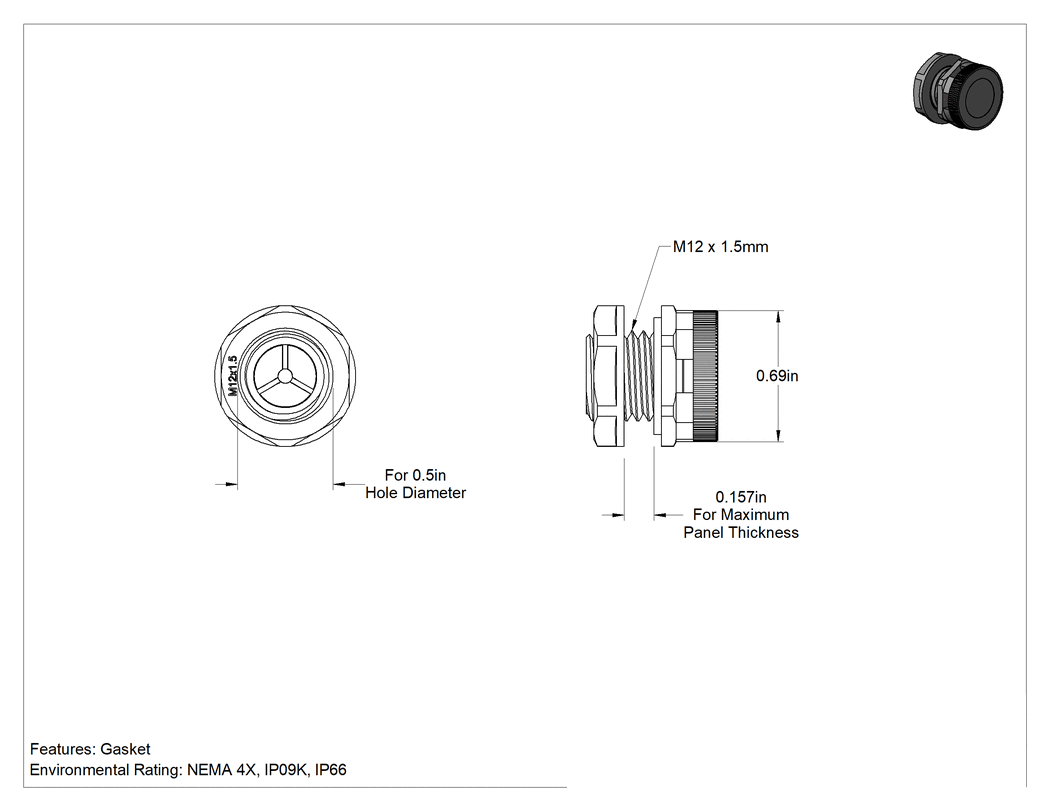 Teknik Çizim - Paslanma ve Aşınmaya Dayanıklı Yıkanabilir Dişli Havalandırma Delikleri, M12 x 1.5 Diş