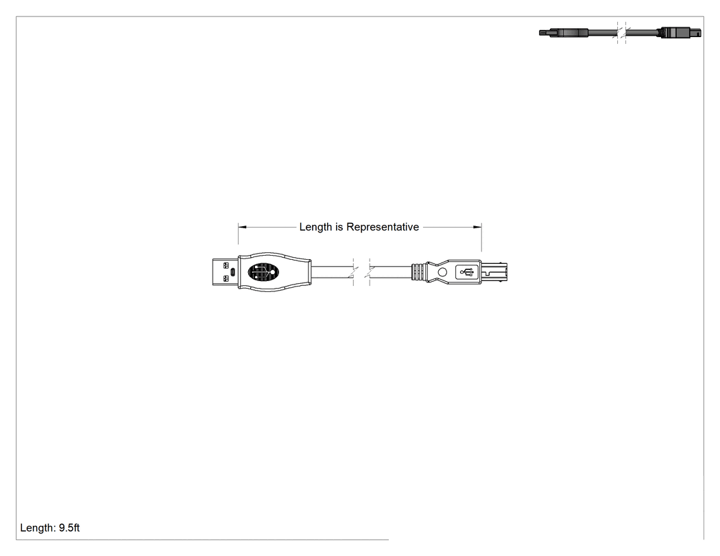 Teknik Çizim - Sürekli Esnek USB Kablosu, A Fiş x B Fiş, 9-1/2 Fit Uzunluk