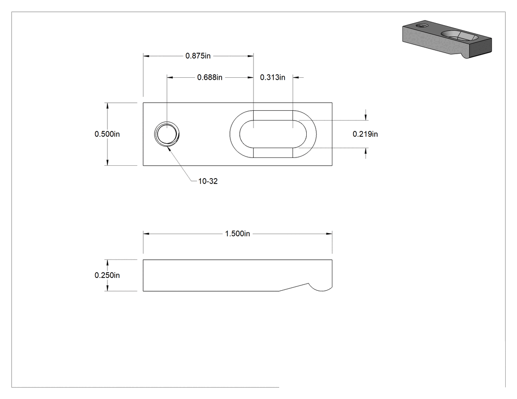 Teknik Çizim - Dişli Delikli Paslanmaz Çelik Kurulum Kelepçesi, 3/16" Çaplı Saplama için, 1-1/2" Uzunluk, Dikdörtgen
