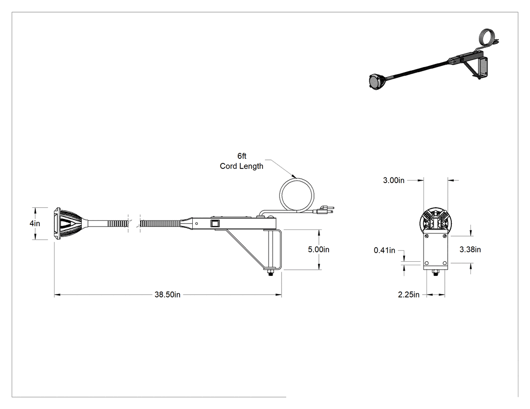 Teknik Çizim - Kuğu Boynu Kollu Dock Işığı, 38-1/2" Kol Uzanma Mesafesi