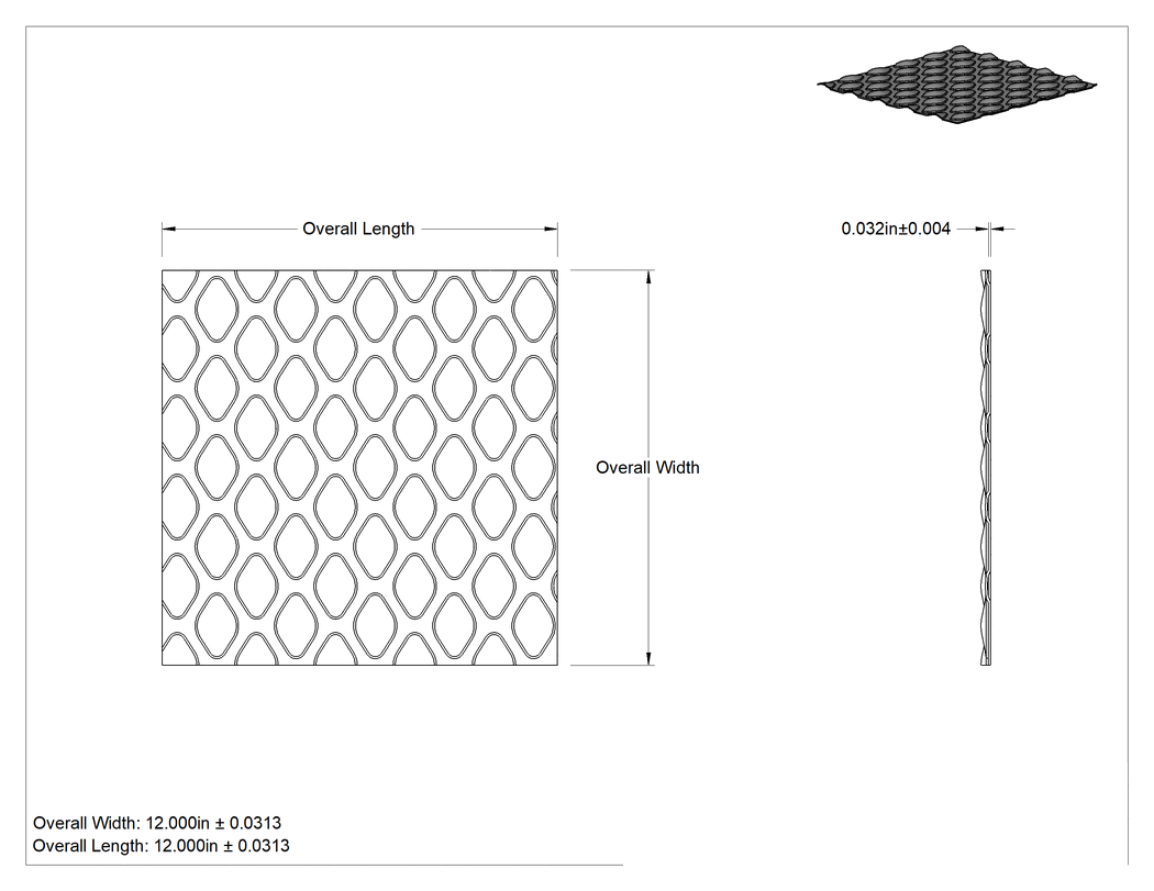 Teknik Çizim - Dokulu Paslanma ve Aşınmaya Dayanıklı 3003 Alüminyum Levha, Elmas Dokusu, 0.032" Kalınlık, 12" x 12"