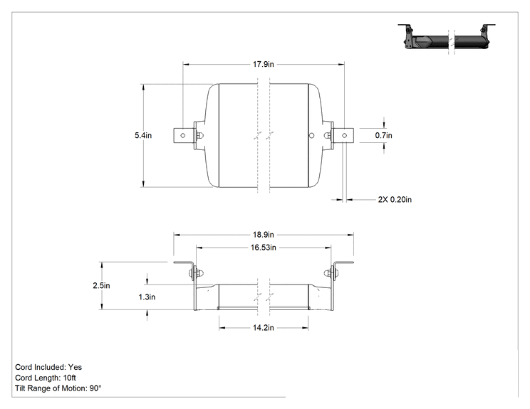 Teknik Çizim - İş İstasyonu Şerit Işığı, 120-240V AC, 16-1/2" Toplam Uzunluk, 1400 lümen