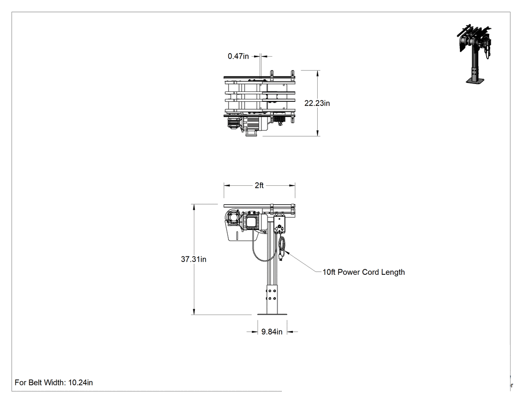 Teknik Çizim - Modüler Mini Zincir Kayışlı Konveyör için Sol Taraf Motoru ile 22.25" Genişlikte Tahrik Tertibatı