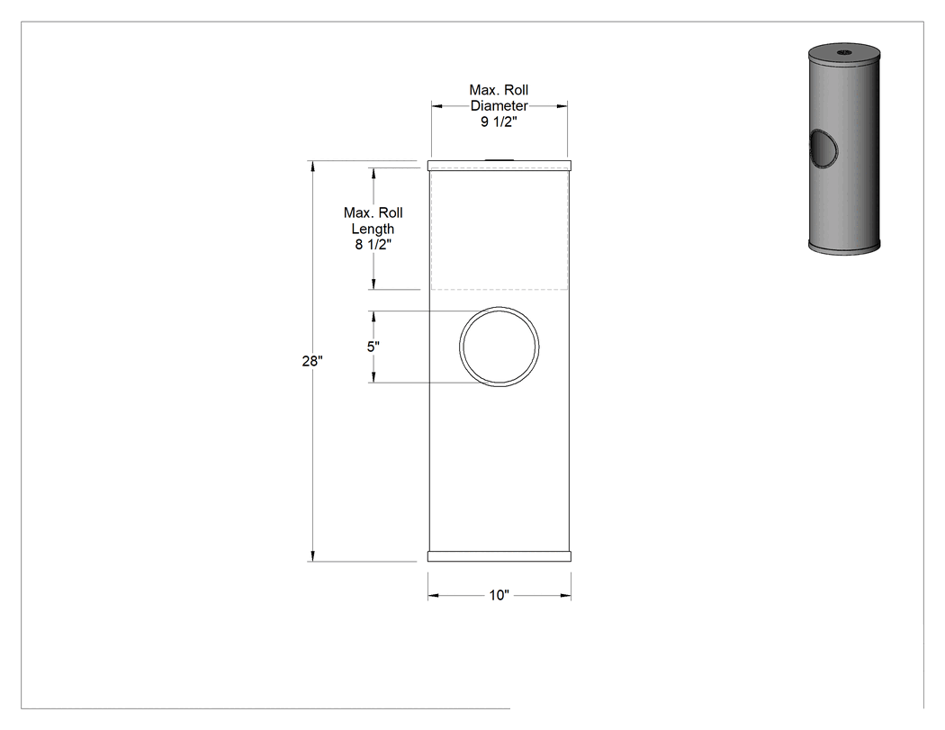 Teknik Çizim - Paslanmaz Çelik, 10" Çap x 28" Toplam Yükseklik