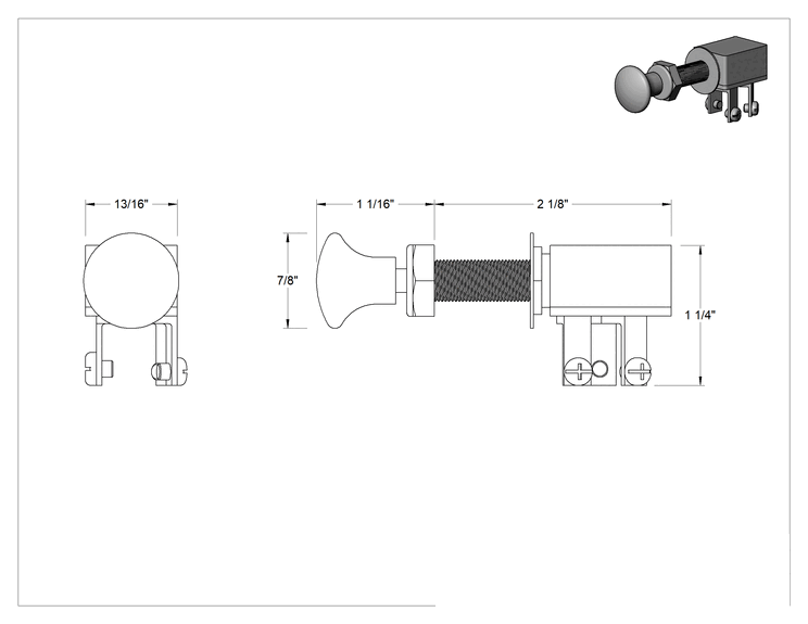 Teknik Çizim - İt-Çek Anahtarı, Vidalı Terminalli, 2 Konum, Kalıcı Konumlu, SPDT