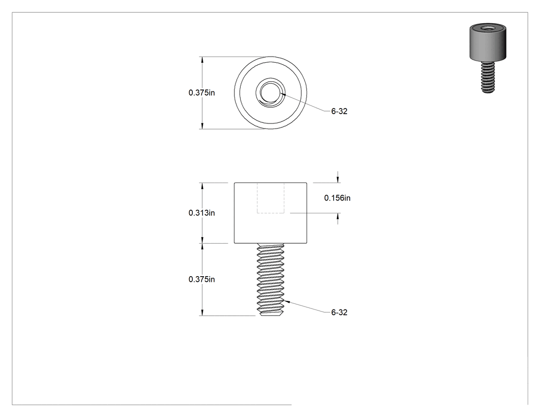 Teknik Çizim - Neopren Titreşim Sönümleyici Sandviç Montaj, 6-32 Çinko Kaplı Çelik Saplama ve Çelik Ek Parçalı, 5 lbs. Kapasite