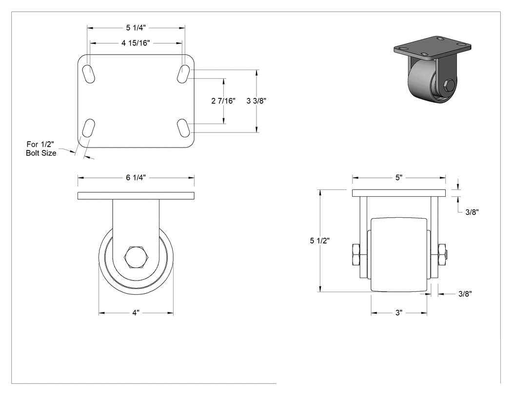 Teknik Çizim - Ekstra Yüksek Kapasiteli Viking Tekerlek, 4 inç Çapında Metal Tekerlekli Sert