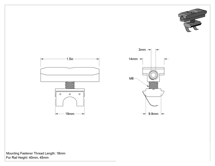 Teknik Çizim - T-Yivli Çerçeve Yapısal Braket, 40 mm ve 45 mm Yüksekliğinde Ray için Ayarlanabilir Açılı Braket Redüktörü
