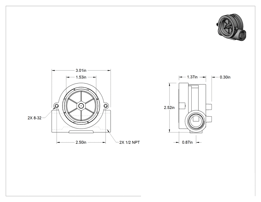 Teknik Çizim - Su ve Yağ için Akış Göstergesi, Turuncu Naylon Rotor Göstergesi, Paslanmaz Çelik Gövde, 1/2 NPT Dişi