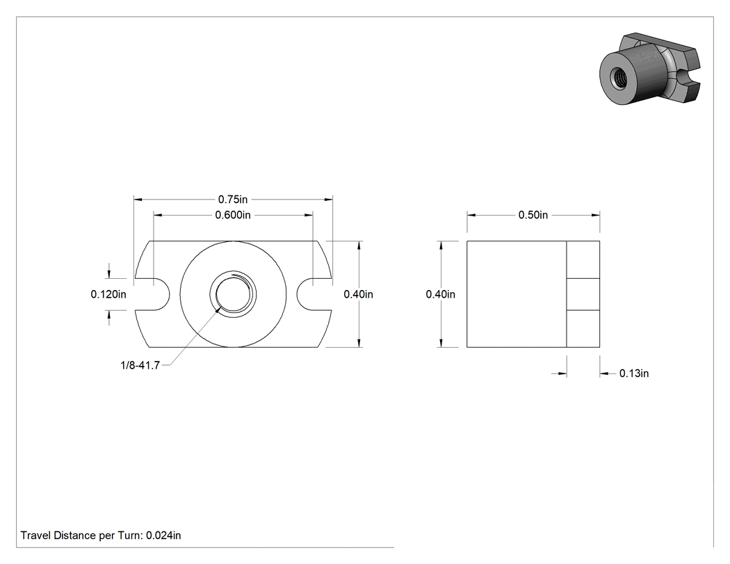 Teknik Çizim - Ultra Hassas Kılavuz Vida için 1/8"-41.7 Diş Boyutuna Sahip Flanşlı Somun