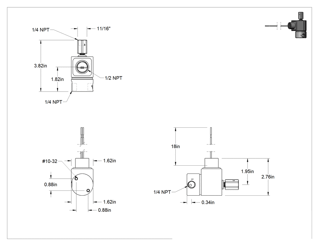 Teknik Çizim - Kompakt Dişli Solenoid Yön Değiştirme Valfi, 24V DC, 1/4 NPT Dişi, 0.095 Akış Katsayısı