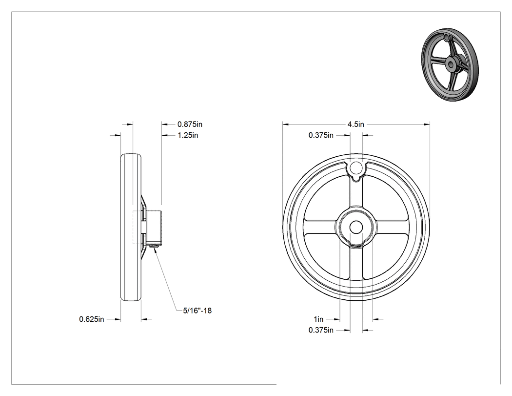 Teknik Çizim - Çinko Dişsiz Delikli Çarklı El Çarkı, Delikli Çukurlu Tekerlek, 3/8" Delik Çapı