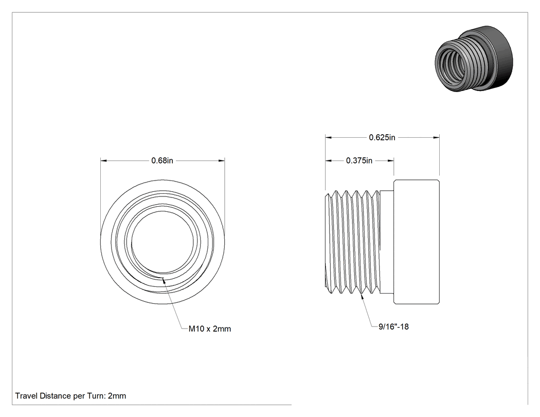 Teknik Çizim - Kılavuz Vida için M10 x 2 mm Dişli Hassas Somun