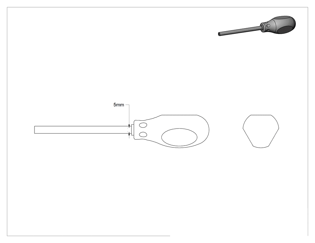 Teknik Çizim - Elektrik Yalıtımlı Somun Anahtarı, Harici Altıgenli, 5 mm Boyut