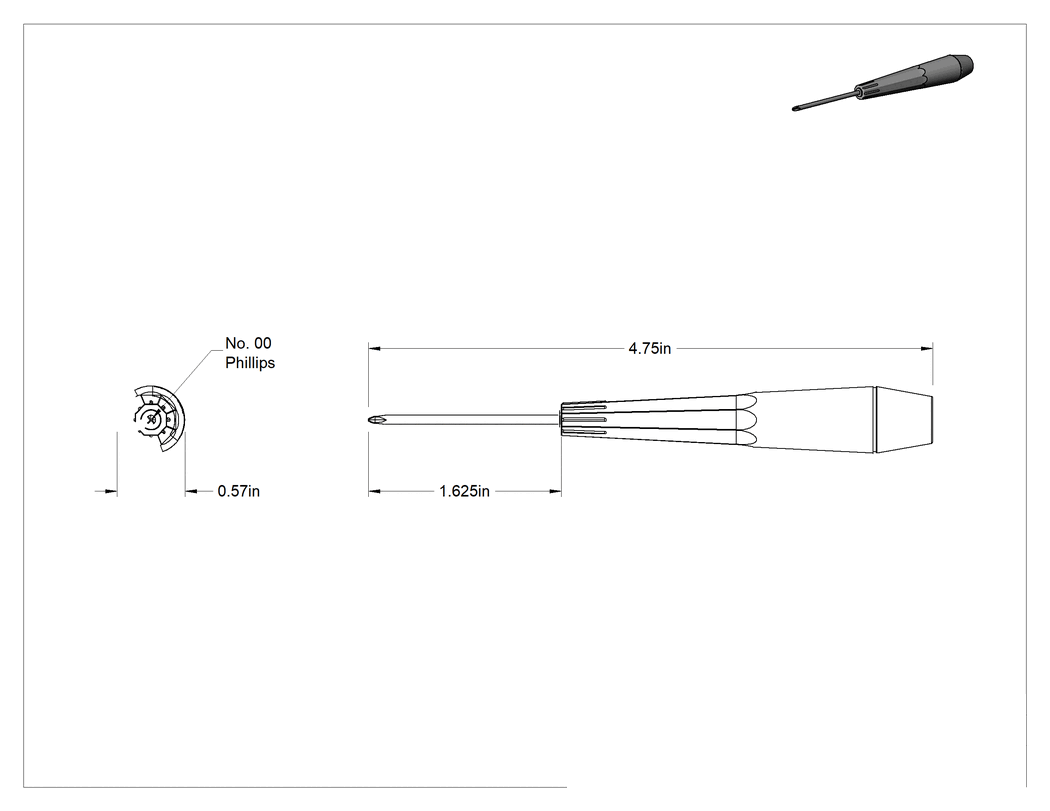 Teknik Çizim - Hassas Kontrollü Tornavida, Krom Kaplı Çelik, Numara 00 Phillips, 4-3/4" Toplam Uzunluk