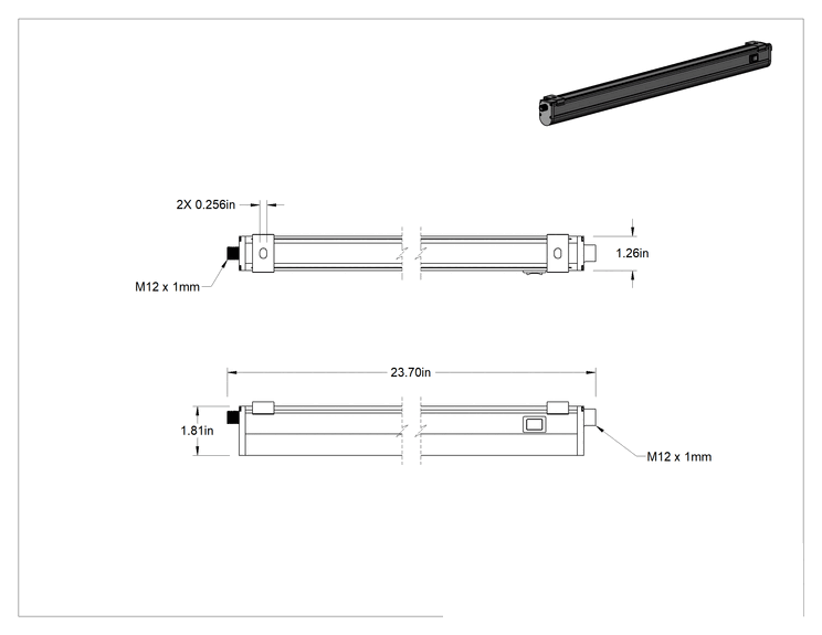 Teknik Çizim - İş İstasyonu Şerit Işığı, 23-30V DC, 22-3/4" Toplam Uzunluk, 1500 lümen