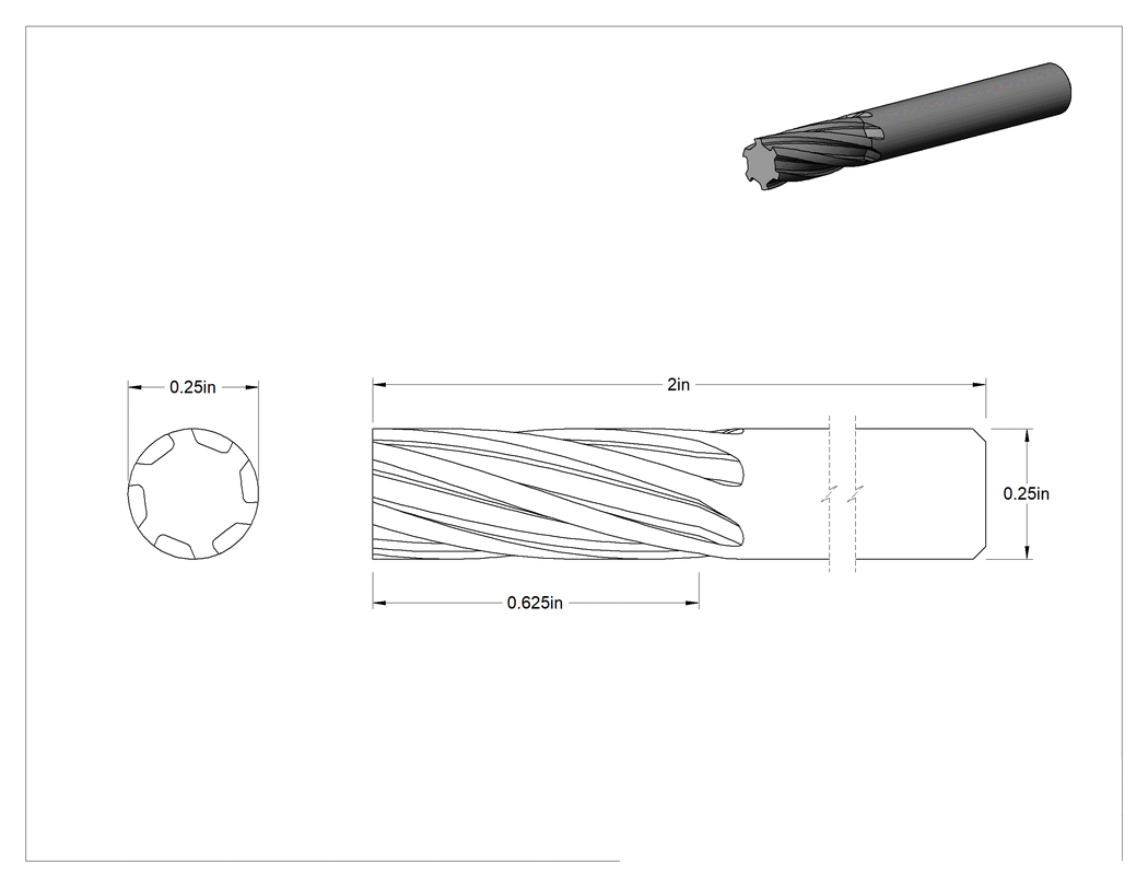 Teknik Çizim - Yumuşak Metaller ve Plastikler için Karbür Frez, Düz Silindir, 1/4" Baş Çapı