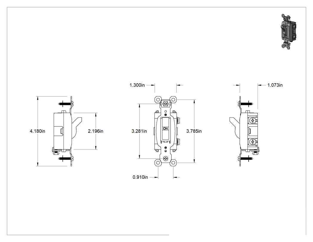 Teknik Çizim - Toggle Işık Anahtarı, Aydınlatmalı, 15 Amper @ 120V AC, Şeffaf