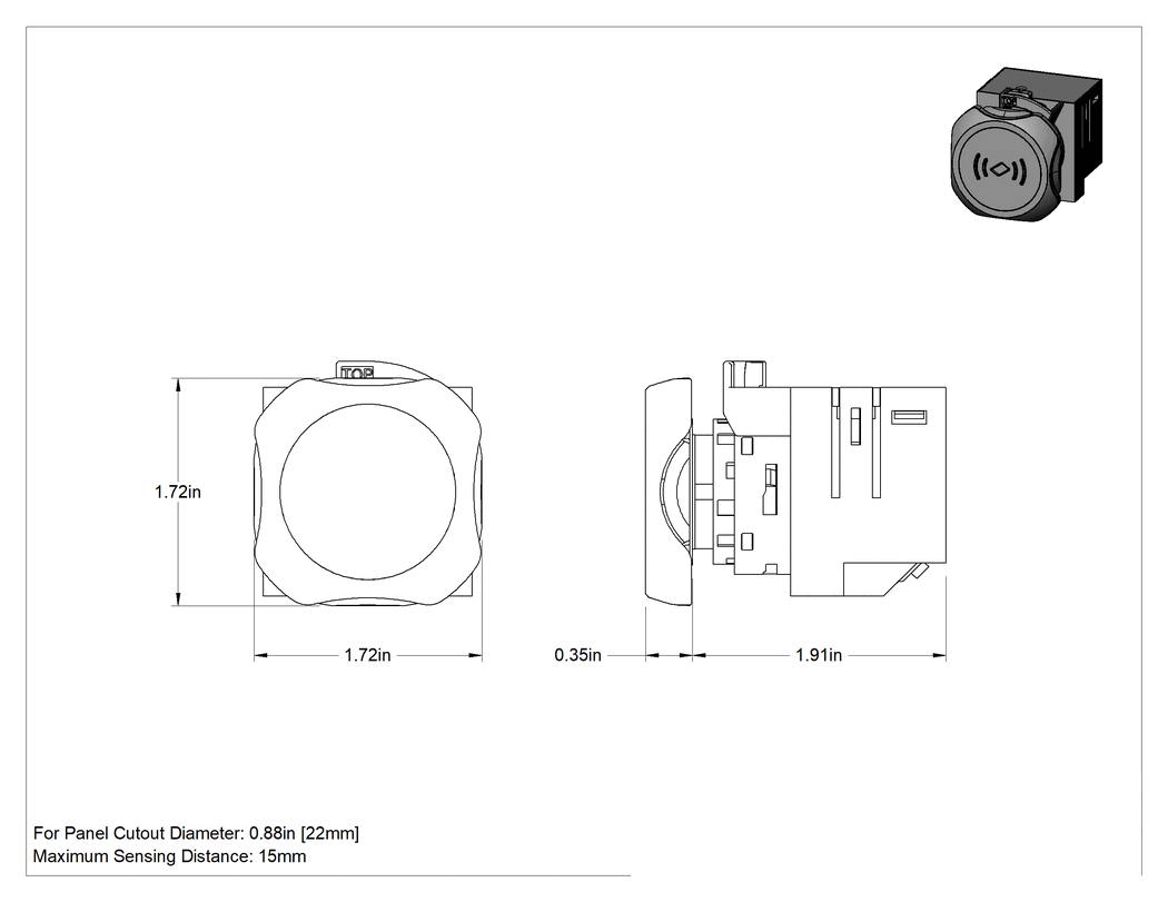 Teknik Çizim - 22 mm Panel Montajlı Anahtarlı RFID Okuyucu, Ethernet/IP, MODBUS Tcp/IP