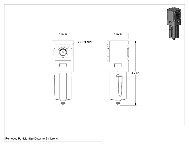 Teknik Çizim - Parker P31 Hava Filtresi, Otomatik, 1/4 NPT Dişi