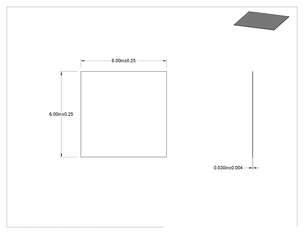Teknik Çizim - Parlatılmış Çok Amaçlı 304 Paslanmaz Çelik Sac, Fırçalanmış #4, 0.03" Kalınlık, 6" x 6"