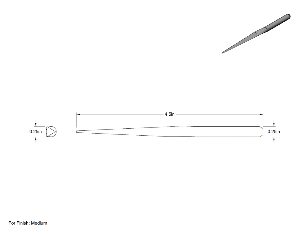 Teknik Çizim - Havalı Törpü için 1/4" Şaft Çaplı Üçgen Törpü