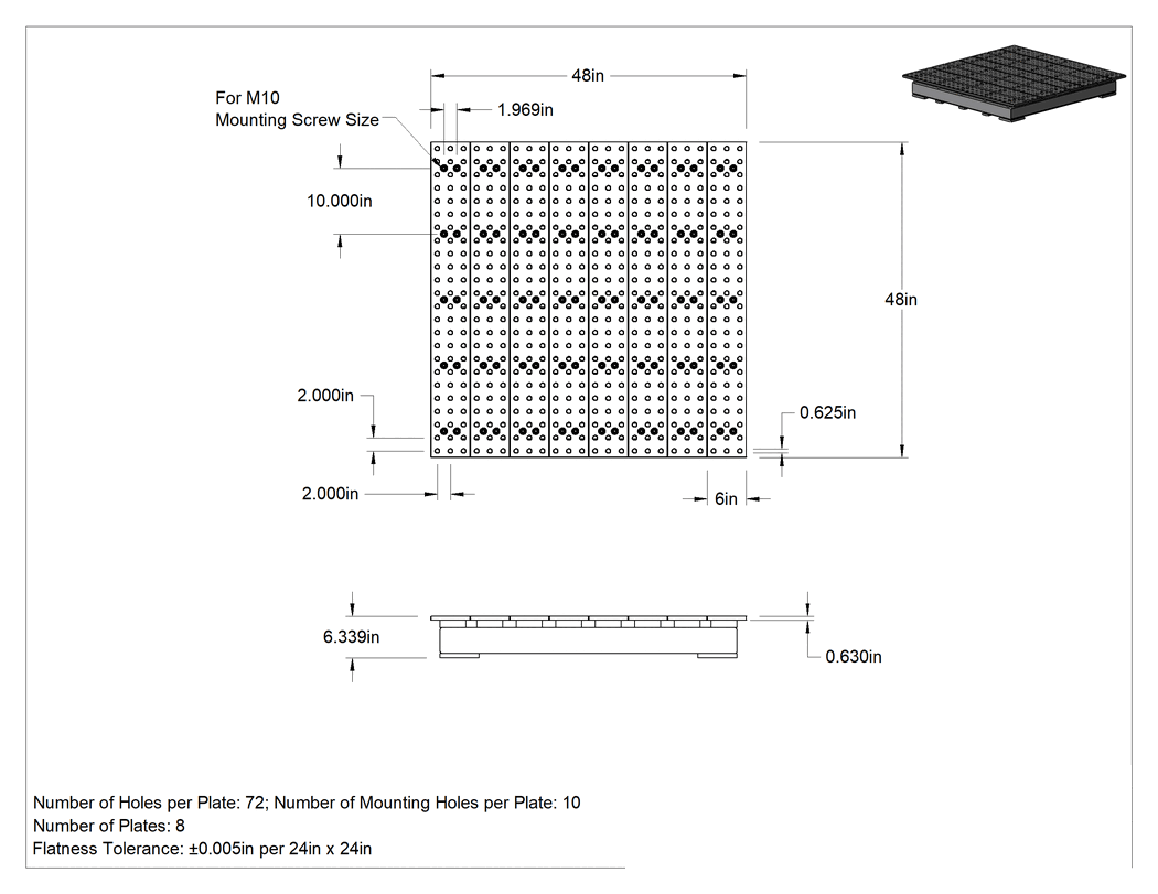 Teknik Çizim - Kaynak için Izgara Sabitleme Plakaları, Masa Üstü, 48" Uzunluk x 48" Genişlik Toplam
