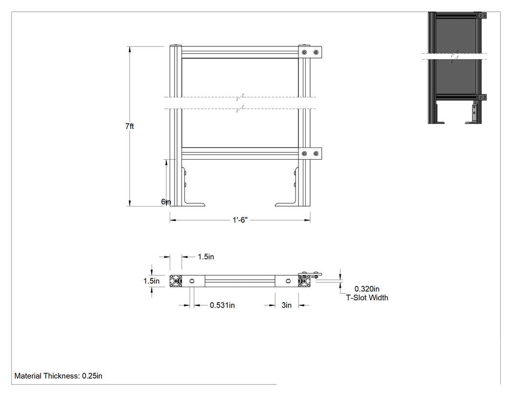 Teknik Çizim - 7 Fit Toplam Yükseklik x 1'6" Genişlik, T-Yivli Çerçeveleme Makinesi Koruyucusu için Katı Panel