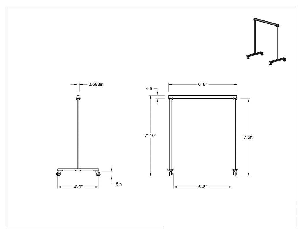 Teknik Çizim - Portallı Vinç, 1/2 Ton/1000 lbs. Kapasite