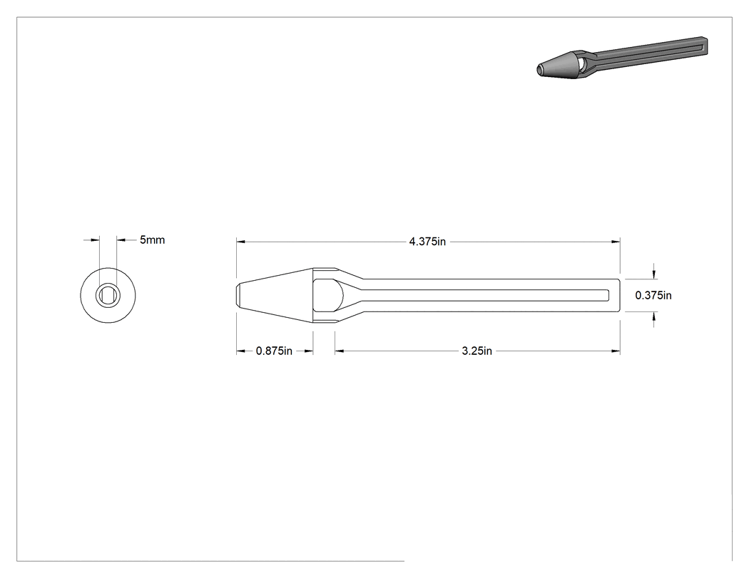 Teknik Çizim - Çekiçle Çalışan Delgeç, 5 mm Delik Çapı için