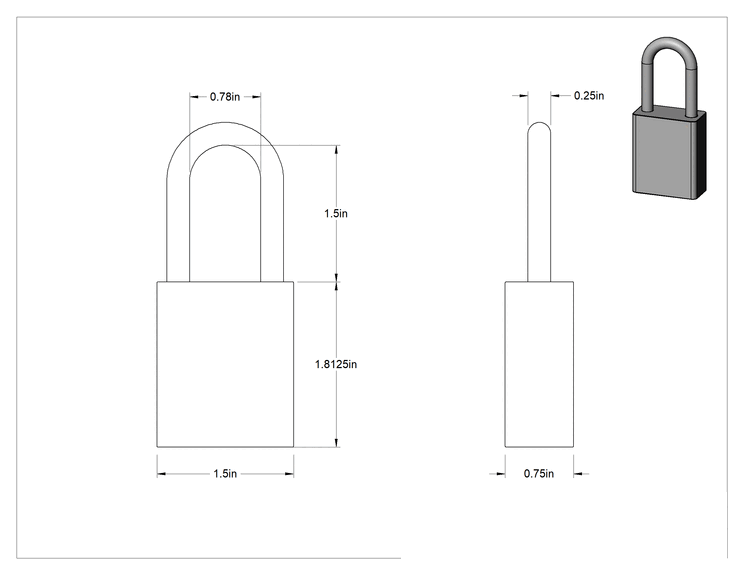 Teknik Çizim - Kahverengi Katı Alüminyum Gövdeli Kilitleme Asma Kilidi, American Lock 1106, 24537 Numaralı Anahtarla Aynı Anahtarlı