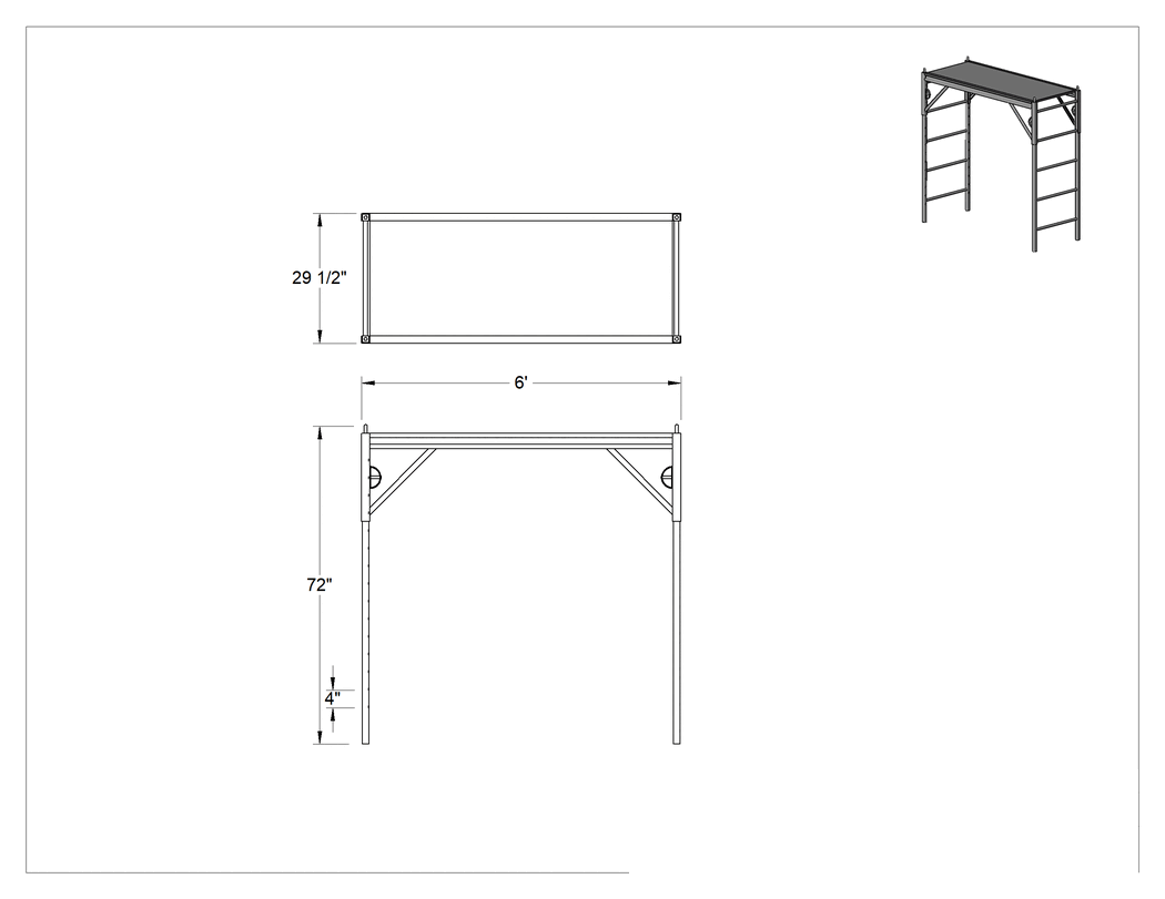 Teknik Çizim - Düz Olmayan Yüzeyli İskele için 6 Fit Ek Yükseklik Bölümü