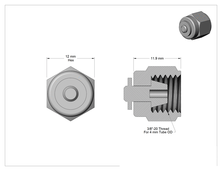 Teknik Çizim - 1/16" Dış Çaplı Yor-Lok Bağlantı Elemanı için Kapak