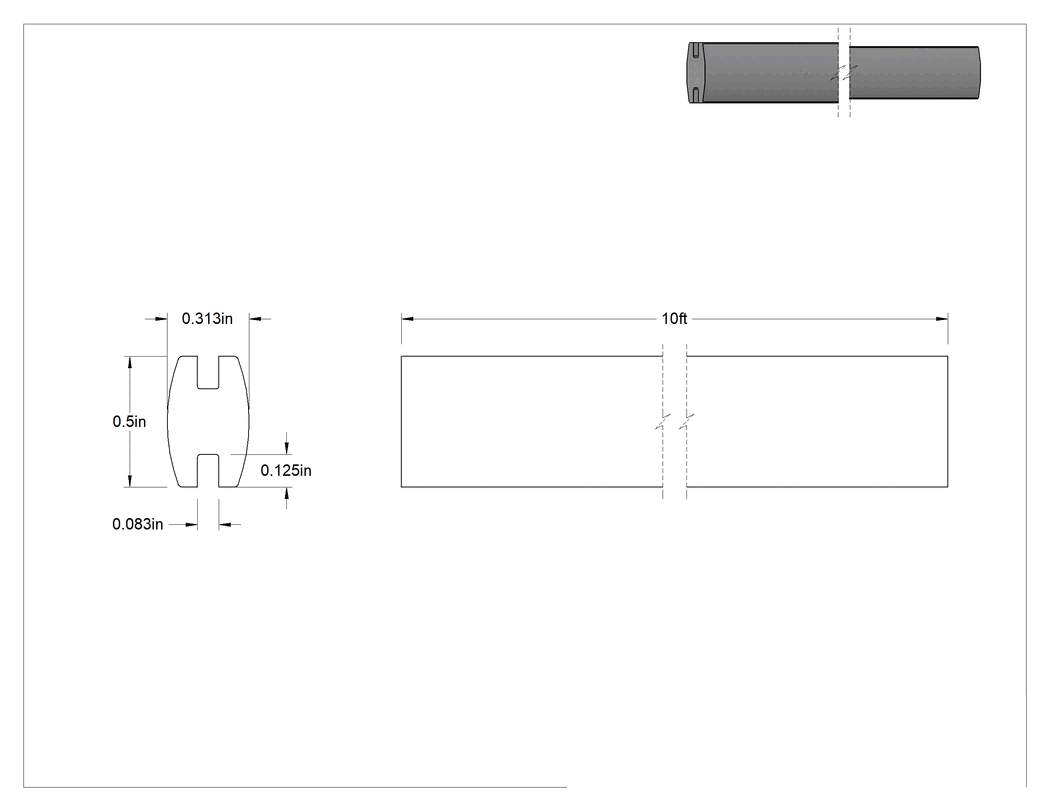 Teknik Çizim - Suya ve Hava Koşullarına Dayanıklı Takmalı H-Conta, 0.083 inç Kenar Kalınlığına Uygun, 5/16" Genişlik, 1/2" Yükseklik, 10 Fit Uzunluk