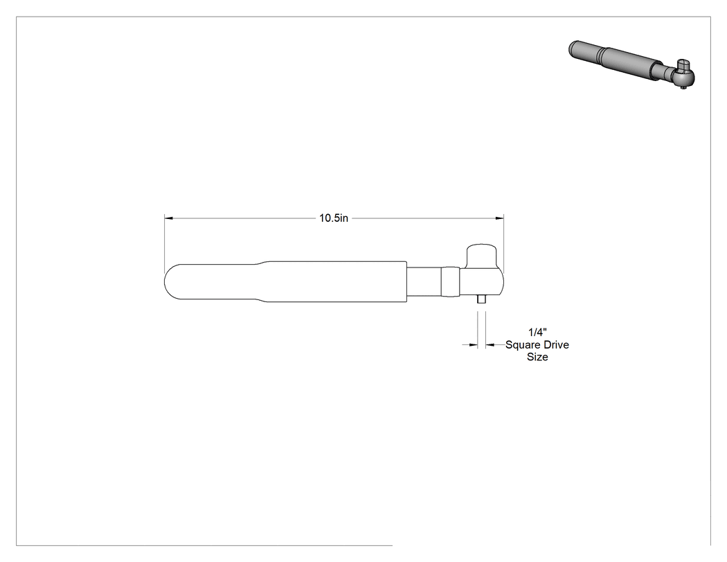 Teknik Çizim - Elektrik Yalıtımlı Ayarlanabilir Tork Anahtarı, 1/4" Kare Tahrik, 54 ila 150 in-Lbf Tork Aralığı