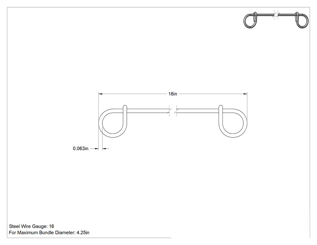 Teknik Çizim - Çift Döngü Uçlu Bükümlü Bağ, PVC Kaplı Çelik, 16" Uzunluk
