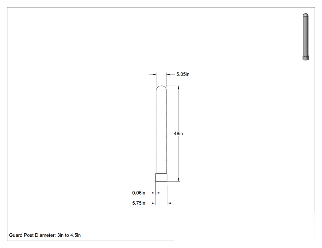 Teknik Çizim - 3" ila 4-1/2" Çaplı Direkler için 48" Yüksekliğinde Kapak