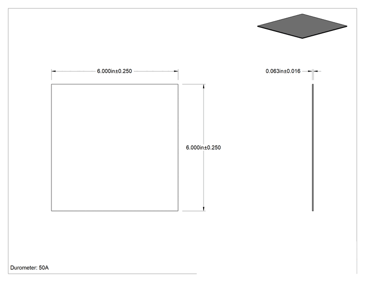 Teknik Çizim - Kumaş Takviyeli EPDM Kauçuk Levha, 6" x 6", 1/16" Kalınlık