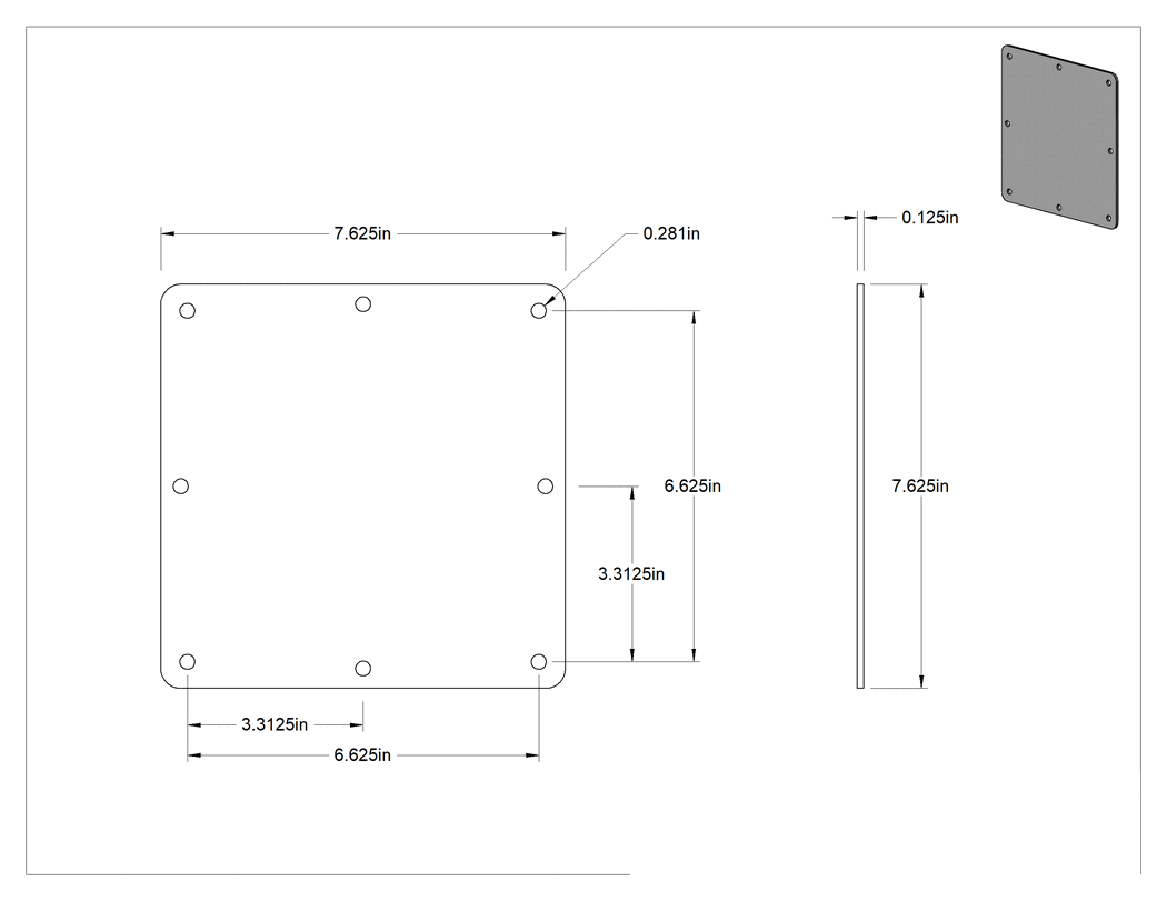Teknik Çizim - Toz Geçirmez Kanal için 6" Genişlik x 6" Derinlik Kapak