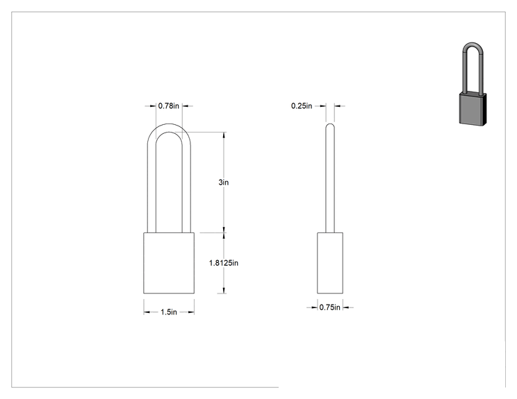 Teknik Çizim - Masif Eloksallı Alüminyum Kilitli Asma Kilit, American Lock 1107, Yeşil, #407m Anahtarına Uyumlu Ana Anahtar