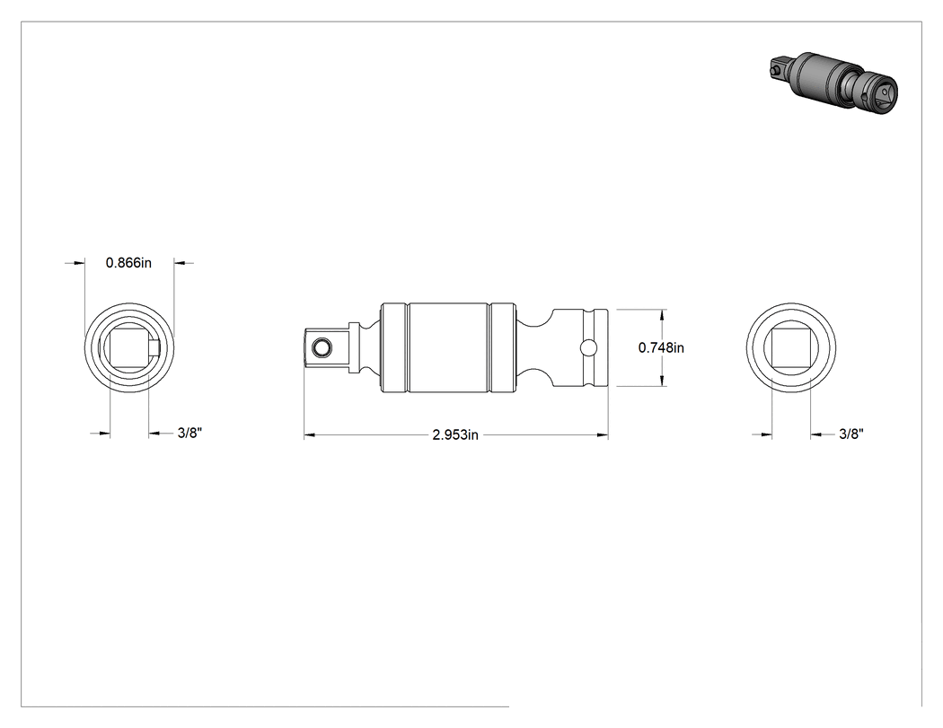 Teknik Çizim - Esnek Güç Prizi Uzatma Kablosu, 3/8" Kare Tahrik