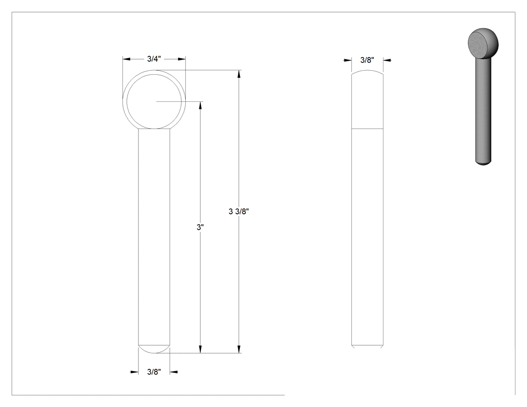Teknik Çizim - Paslanma ve Aşınmaya Dayanıklı Çubuk Ucu Cıvata Ham Parçası, 304 Paslanmaz Çelik, 3/8" Şaft Çapı, 3" Şaft Merkez Uzunluğu