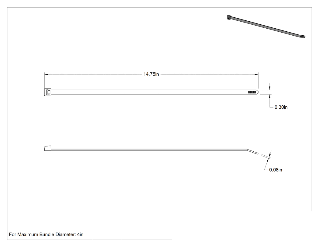 Teknik Çizim - Kablo Bağı, Uzun Ömürlü, Naylon 12, Genişlik, 14-3/4" Uzunluk
