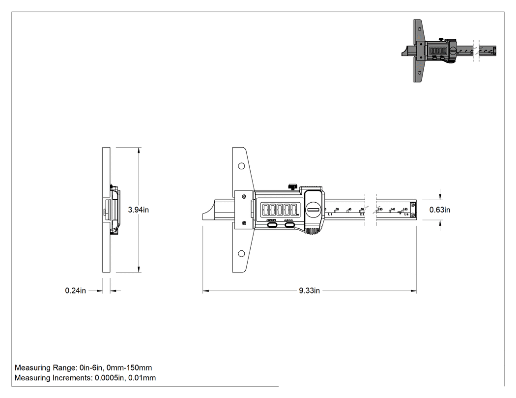 Teknik Çizim - Mitutoyo Elektronik Derinlik Ölçer, Zorlu Ortamlar için, Model 571-261-20