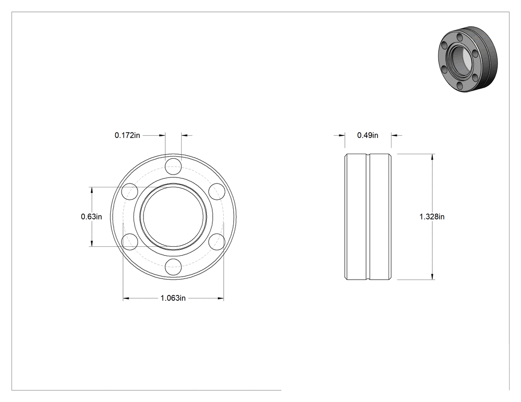 Teknik Çizim - Ultra Yüksek Vakumlu Flanşlı Gözetleme Camları, 1-21/64" Flanş Dış Çapı, 660°F Maksimum Sıcaklık