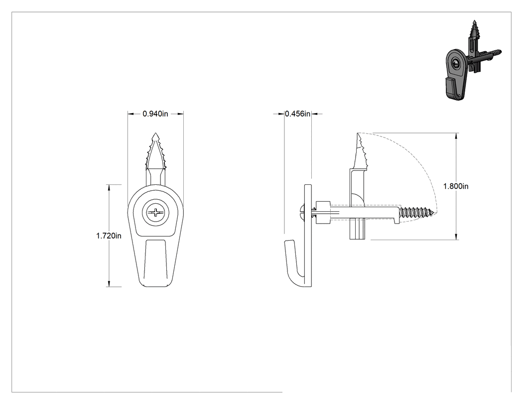 Teknik Çizim - Çapa Kancası, 1/2" Çıkıntı