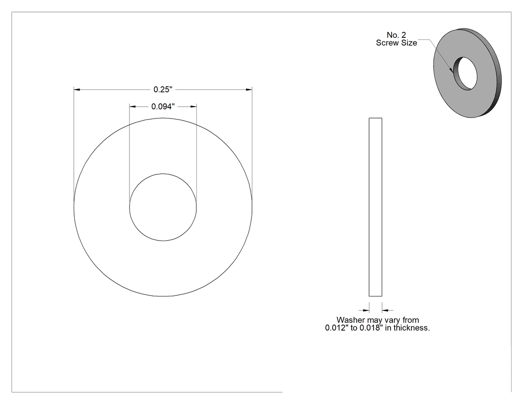 Teknik Çizim - Fiberglas Pul, 2 Numaralı Vida Boyutu için, 0.094" İç Çap, 0.250" Dış Çap