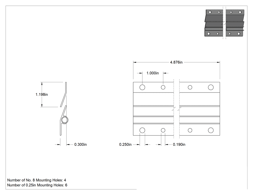 Teknik Çizim - Kolay Seviyeli Kaldırılabilir Panel Asma Braketi, 4-7/8" x 1-1/4"