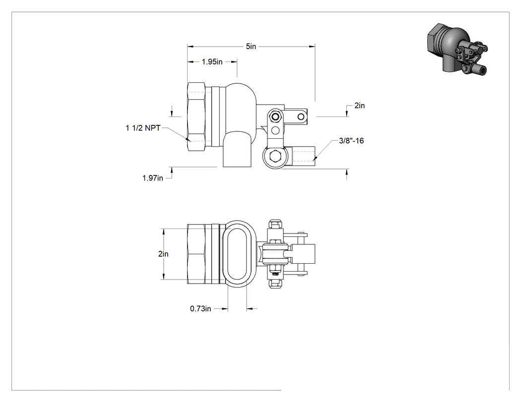 Teknik Çizim - Su için Şamandıralı Vana Gövdesi, Floroelastomer Conta, Dönmeyen Piston, 1-1/2 Giriş