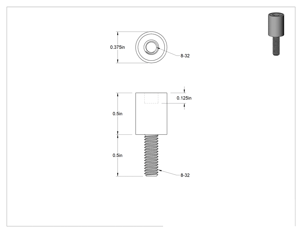 Teknik Çizim - Neopren Titreşim Sönümleyici Sandviç Montaj, 8-32 Çinko Kaplı Çelik Saplama ve Çelik Ek Parçalı, 7 lb Kapasite